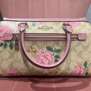 Coach Floral Satchel in Beige and Pink